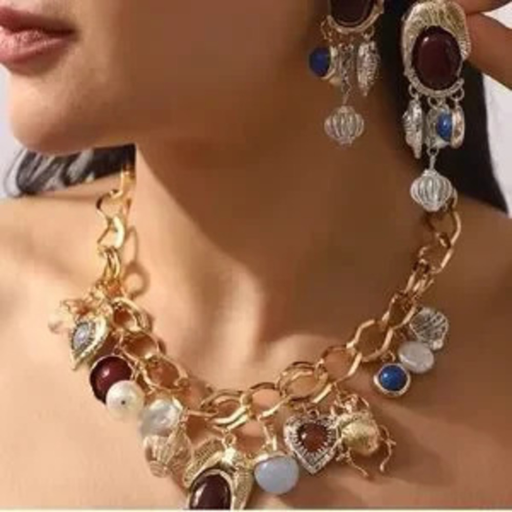 Zara Gold and Brown Charm Necklace